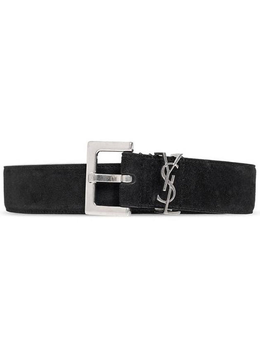 Saint Laurent Logo Suede Leather Belt Black
