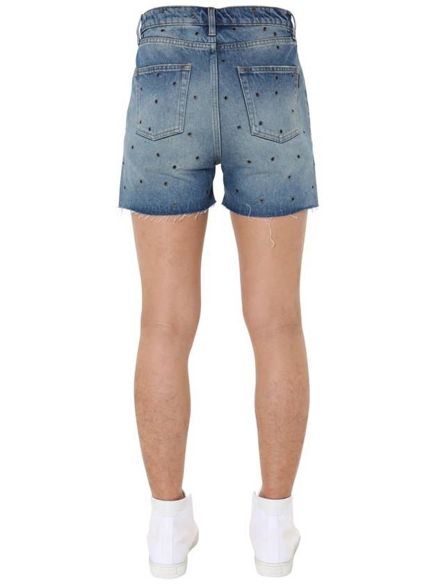 Saint Laurent Eyelet Stud Cotton Denim Shorts Blue