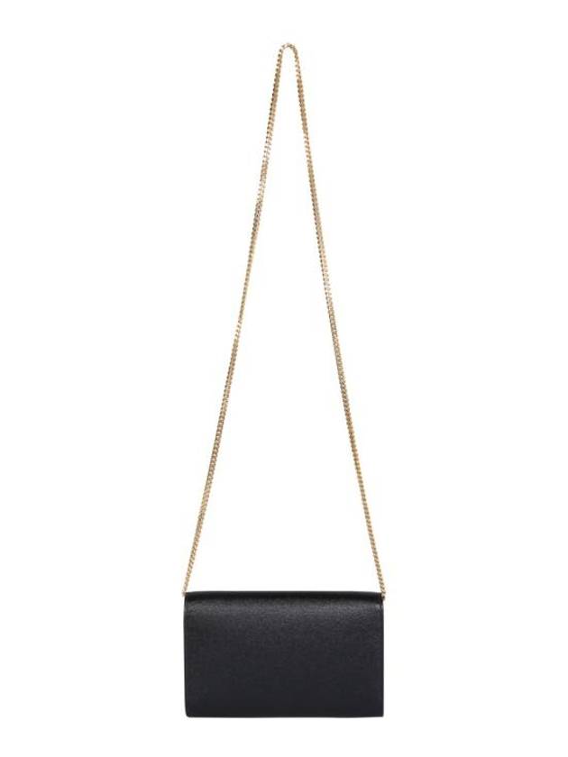 Saint Laurent Monogram Uptown Chain Embossed Leather Long Wallet Black
