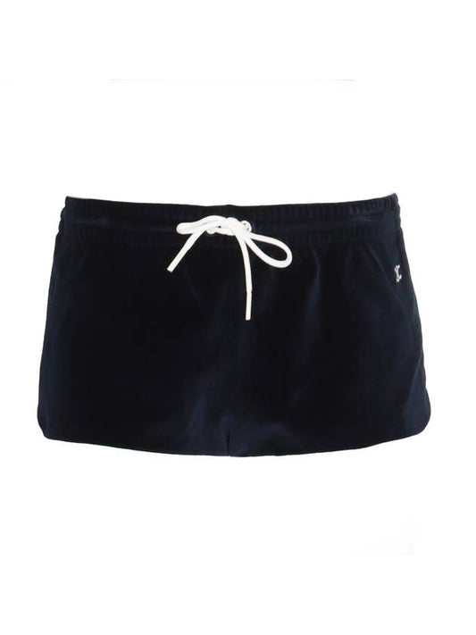 CELINE Triomphe Embroidered Velvet Jersey Mini Shorts Midnight