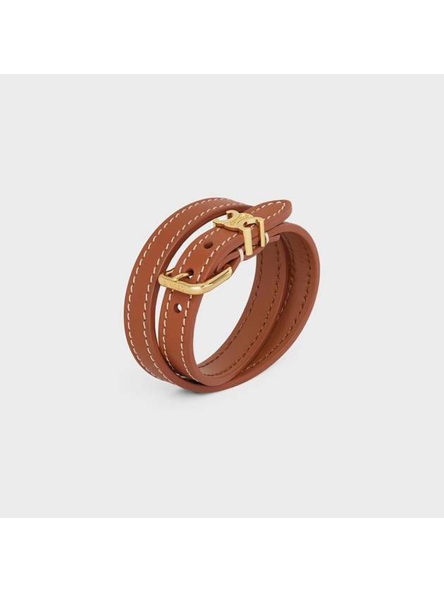 CELINE Les Cuirs Double Calfskin Gold Finish Brass Bracelet Tan