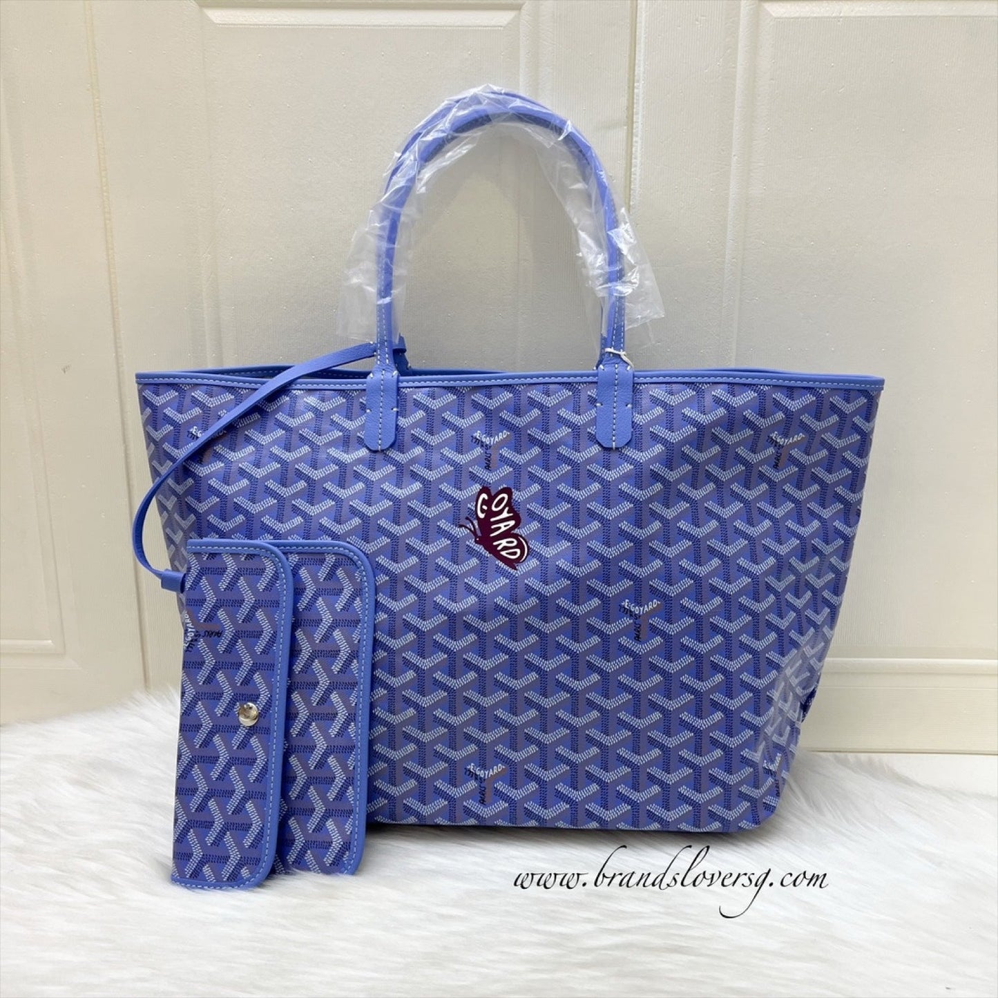 Goyard 2025 Limited Edition Saint Louis PM Tote in Reversible Iris Goyardine Canvas and Floral Cotton / Linen Interior with a Butterfly Hand Painted Stamp