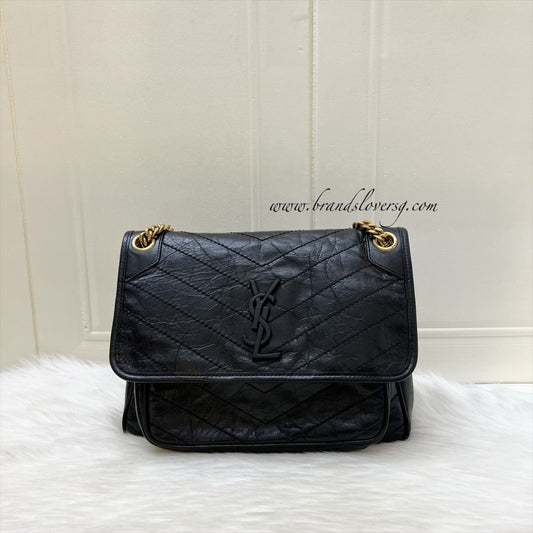 Saint Laurent Medium Niki in Black Crinkled Calfskin and GHW