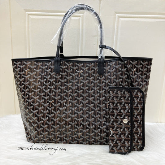 [Brand new] Goyard Saint Louis PM Tote in Black Signature Goyardine Canvas