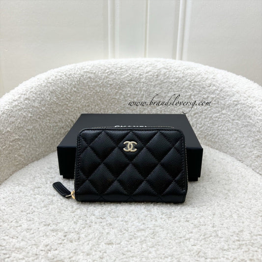 Chanel 25C New Zipped Small Wallet / Card Holder in Black Caviar and LGHW (Model: AP3686)