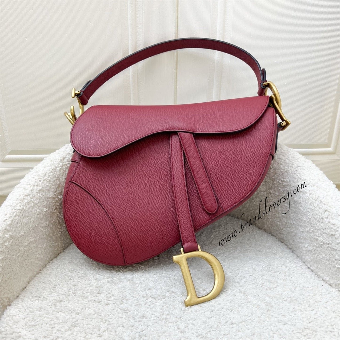 Dior Medium Saddle Bag In Wine Red Grained Calfskin and AGHW