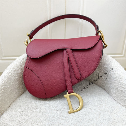 Dior Medium Saddle Bag In Wine Red Grained Calfskin and AGHW