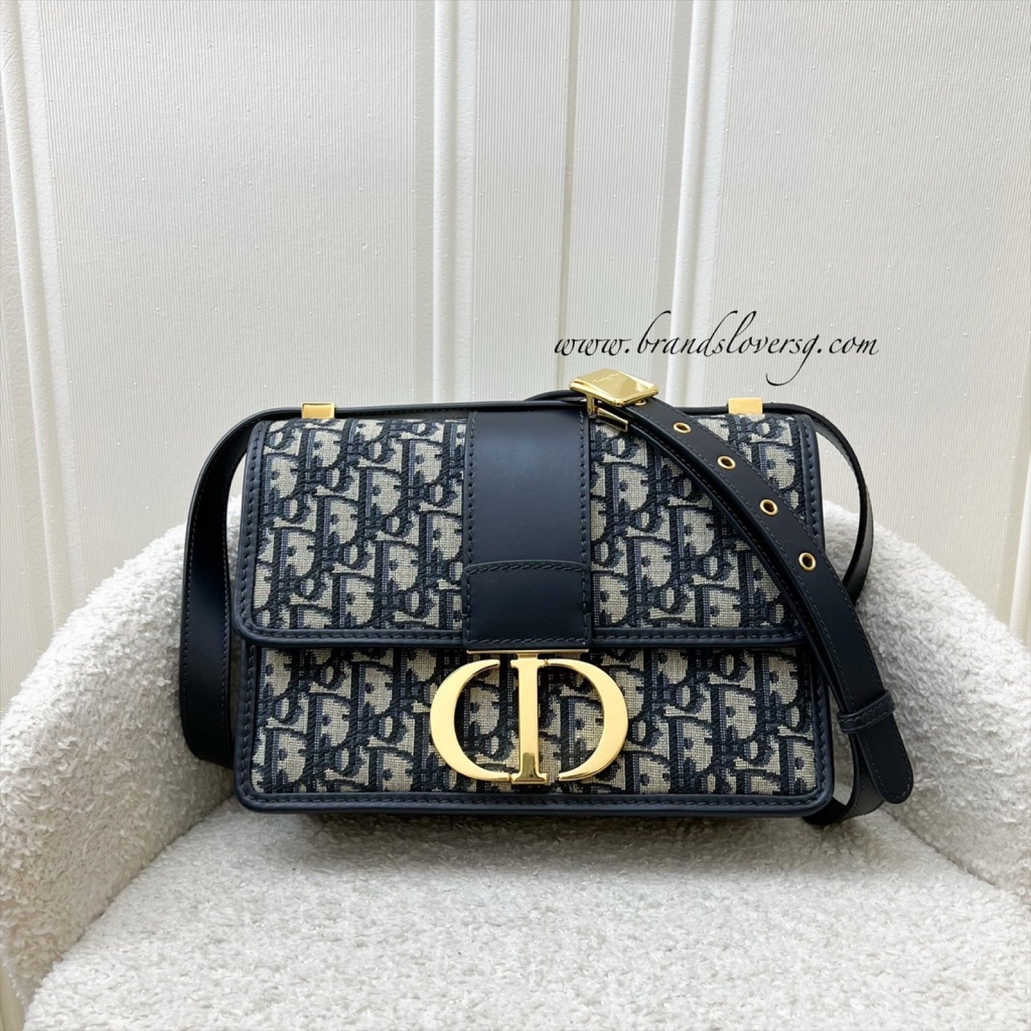 Dior 30 Montaigne Flap Bag in Dark Blue Oblique Canvas and GHW