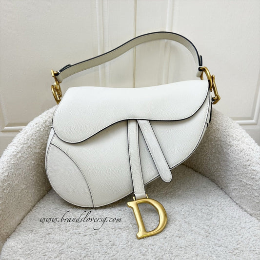 Dior Medium Saddle Bag In White Grained Calfskin and AGHW