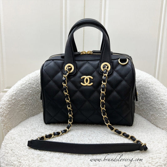 Chanel 25A Small Bowling Bag in Black Caviar and AGHW (Model: AS5578)