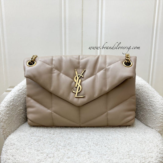 Saint Laurent YSL Small Loulou Puffer in Beige Lambskin and GHW