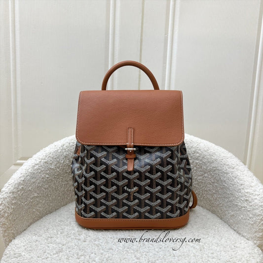 Goyard Le Sac Alpin Mini Backpack in Black Signature Goyardine Canvas and Brown Trim