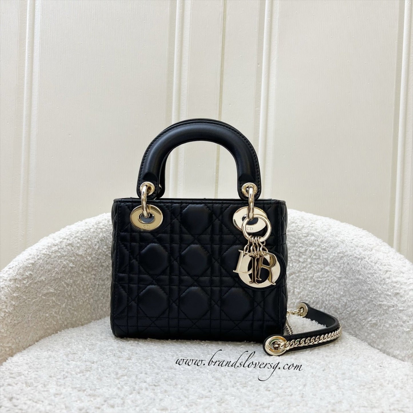 Dior Mini Lady Dior in Black Lambskin and LGHW