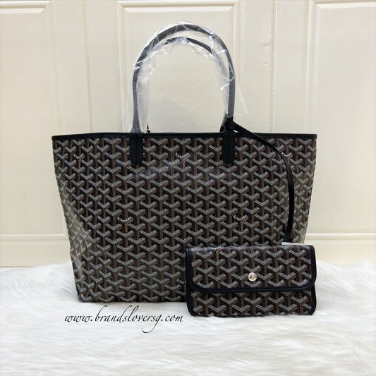 [Brand New] Goyard Saint Louis PM Tote in Black Signature Goyardine Canvas