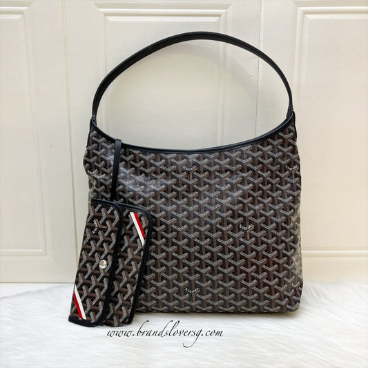 Goyard Boheme PM Hobo Bag in in Black Signature Goyardine Canvas with Red / White Striped Stamp (Premarquage Bandes) on the Small Pouch