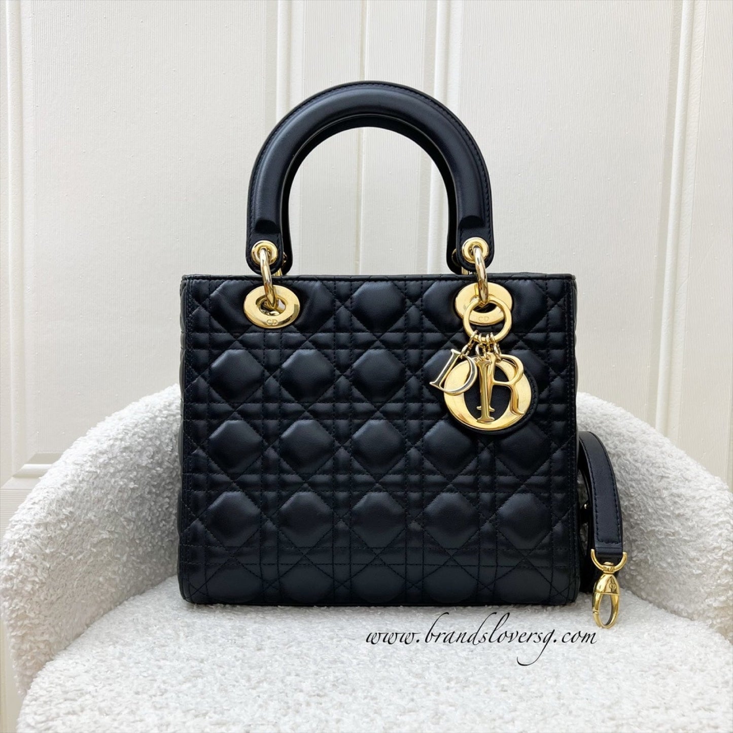 Dior Medium Lady Dior in Black Lambskin and LGHW