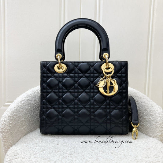 Dior Medium Lady Dior in Black Lambskin and LGHW