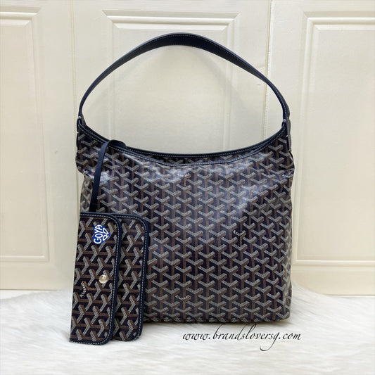 Goyard Boheme PM Hobo Bag in Bleu Marine Signature Goyardine Canvas with a Blue Heart Stamp on Pouch