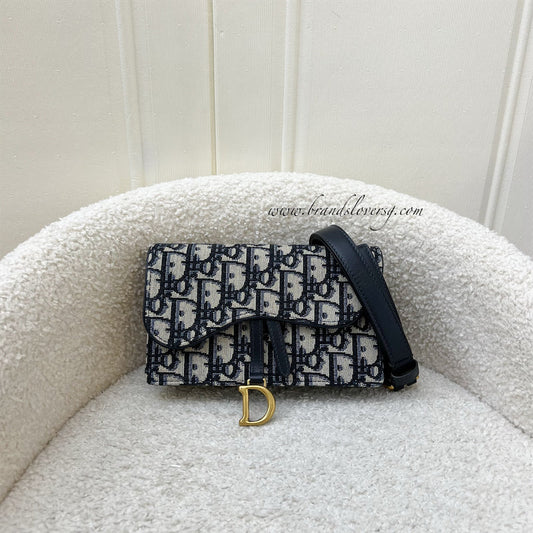 Dior Saddle Belt Pouch in Blue Dior Oblique Jacquard and AGHW