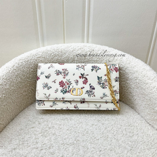 Dior Caro Pouch / Wallet on Chain WOC in White Petites Fleurs Calfskin and GHW