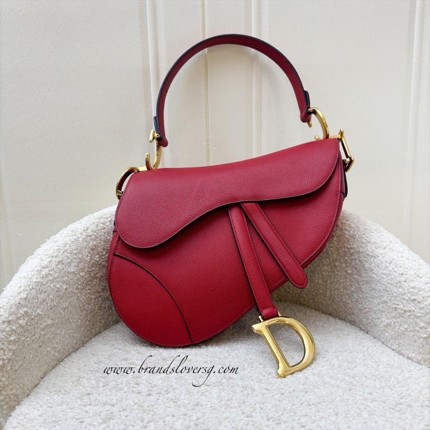 Dior Medium Saddle Bag In Red Grained Calfskin and GHW