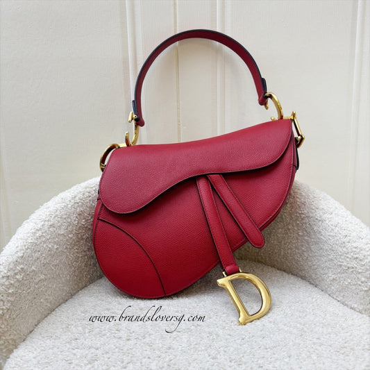 Dior Medium Saddle Bag In Red Grained Calfskin and GHW