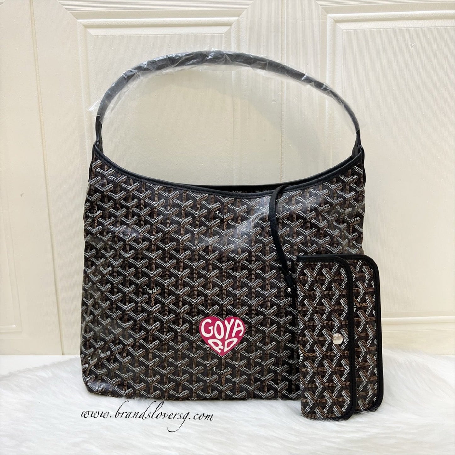 Goyard Boheme PM Hobo Bag in Black Signature Goyardine Canvas with a Red Heart Stamp