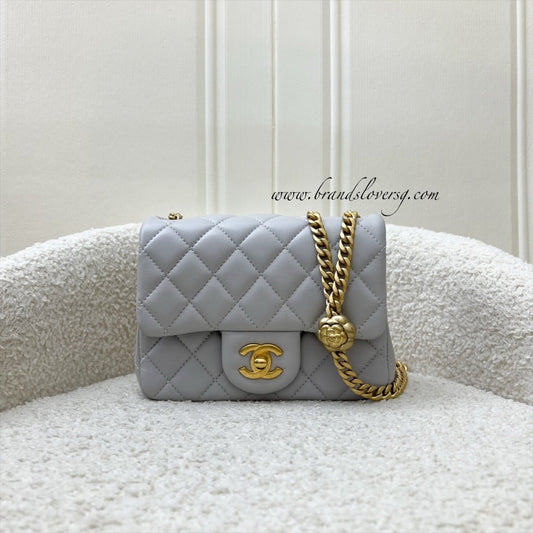 Chanel 25P Camellia Crush Adjustable Chain Mini Square Flap in Light Grey Lambskin and AGHW