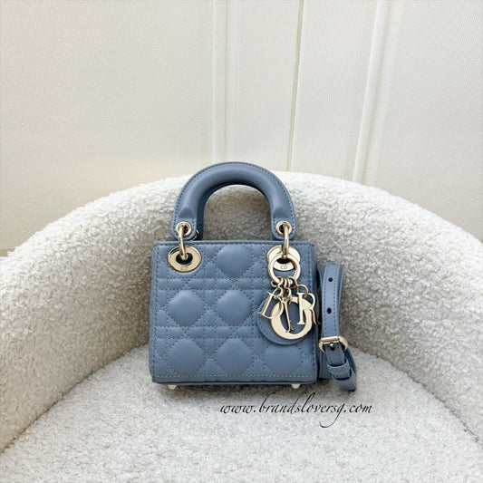 Dior Micro Lady Dior in Cloud Blue Cannage Lambskin and LGHW (Model: S0856ONGE, Colour: M81B)
