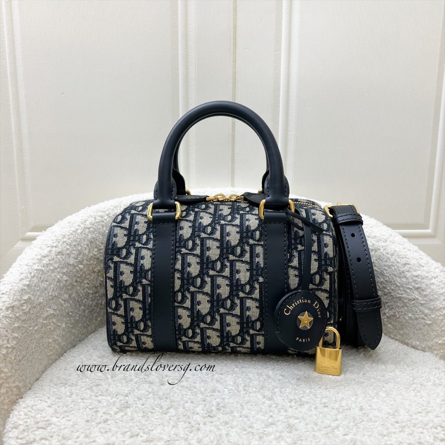 Dior Groove 20 Bowling Bag in in Navy Dark Blue Oblique Jacquard Canvas and AGHW (Model: M1364UTZQ, Colour: M928)