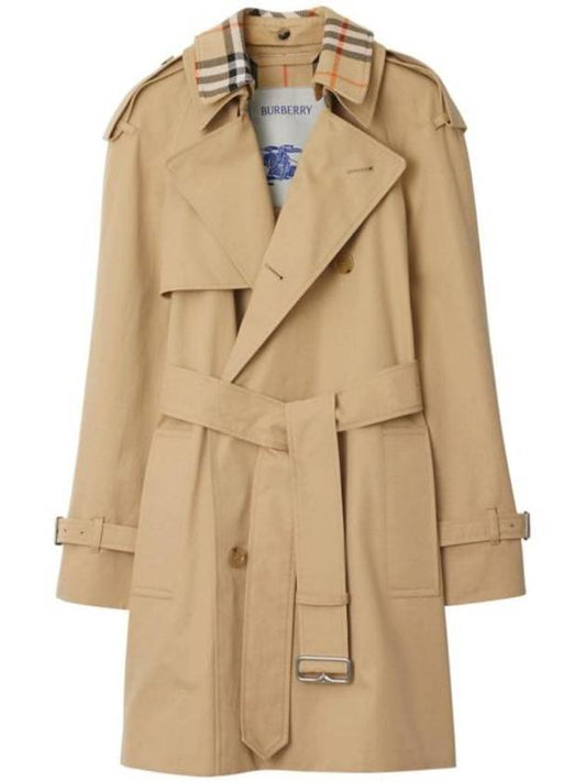 Burberry Vintage Check Cotton Trench Coat Beige