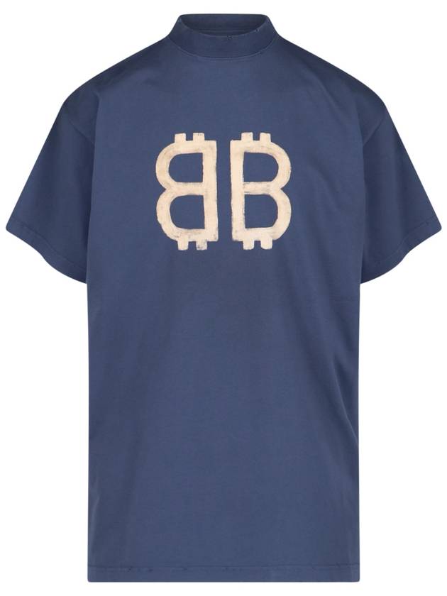 Balenciaga Logo Print Short Sleeve T-Shirt Blue
