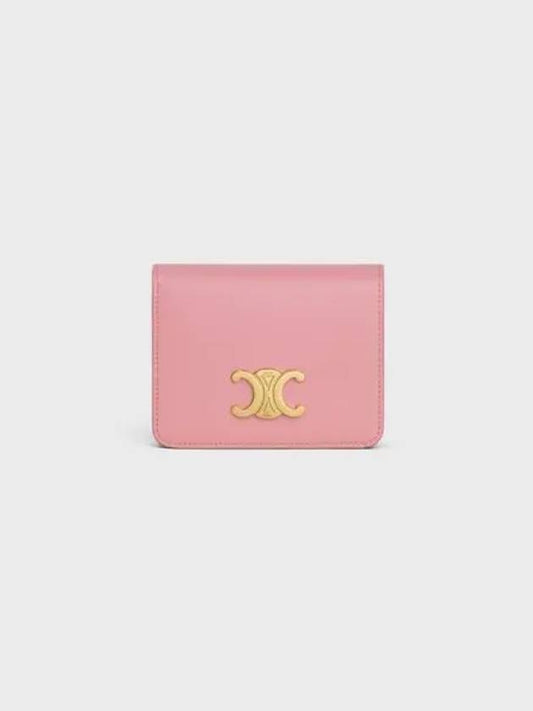 CELINE Triomphe Compact Shiny Calfskin Half Wallet Rose