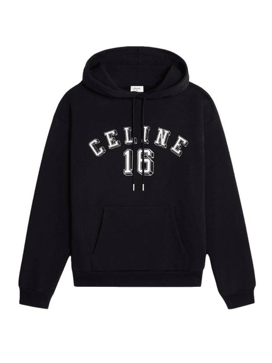 CELINE 16 Loose Cotton Fleece Hoodie Black