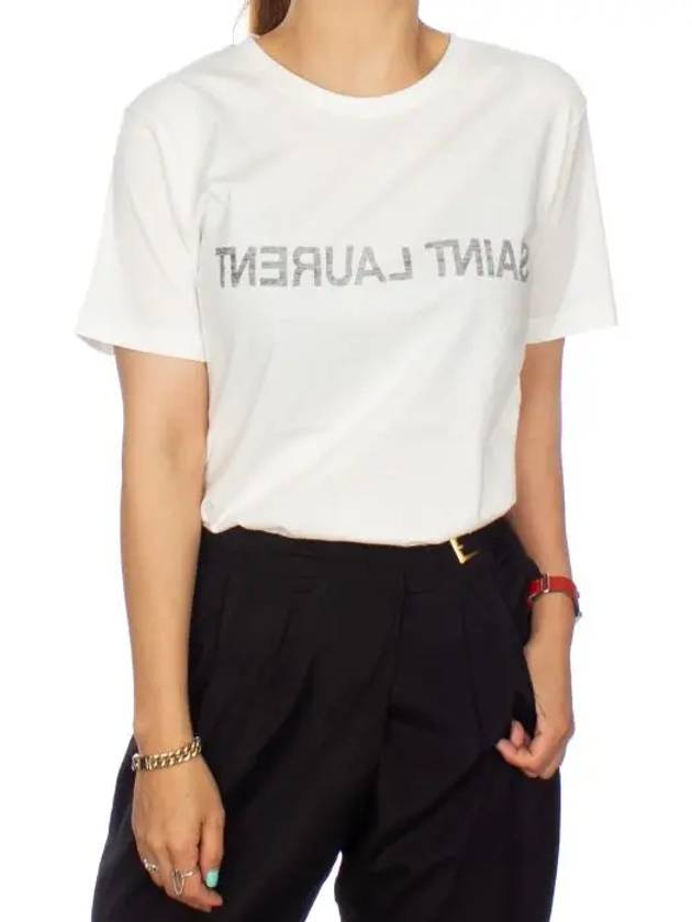 Saint Laurent Reverse Short Sleeve T-Shirt Nature Et Noir