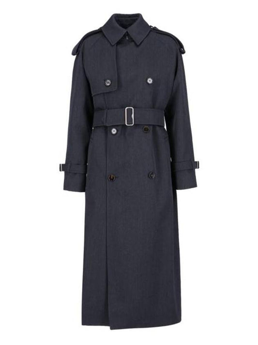 Burberry Double Breasted Long Wool Trench Coat Grey Melange