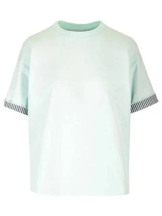 Bottega Veneta Double Layer Cotton Check Short Sleeve T-Shirt Mint