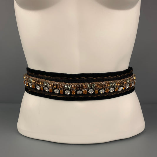 PRADA One Size Black Gold Velvet Rhinestones Belt