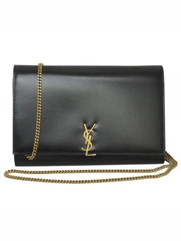 Saint Laurent Monogram Chain Glossy Leather Shoulder Bag Black