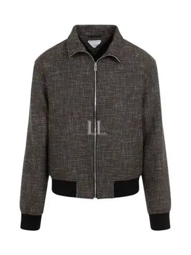 Bottega Veneta Pied De Poule Blouson Zip Up Jacket Black Charcoal