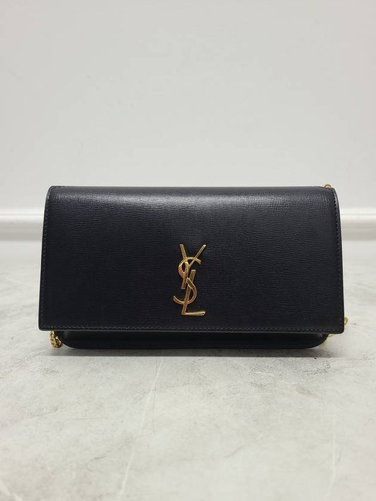 Saint Laurent Black leather gold logo phone holder mini chain bag