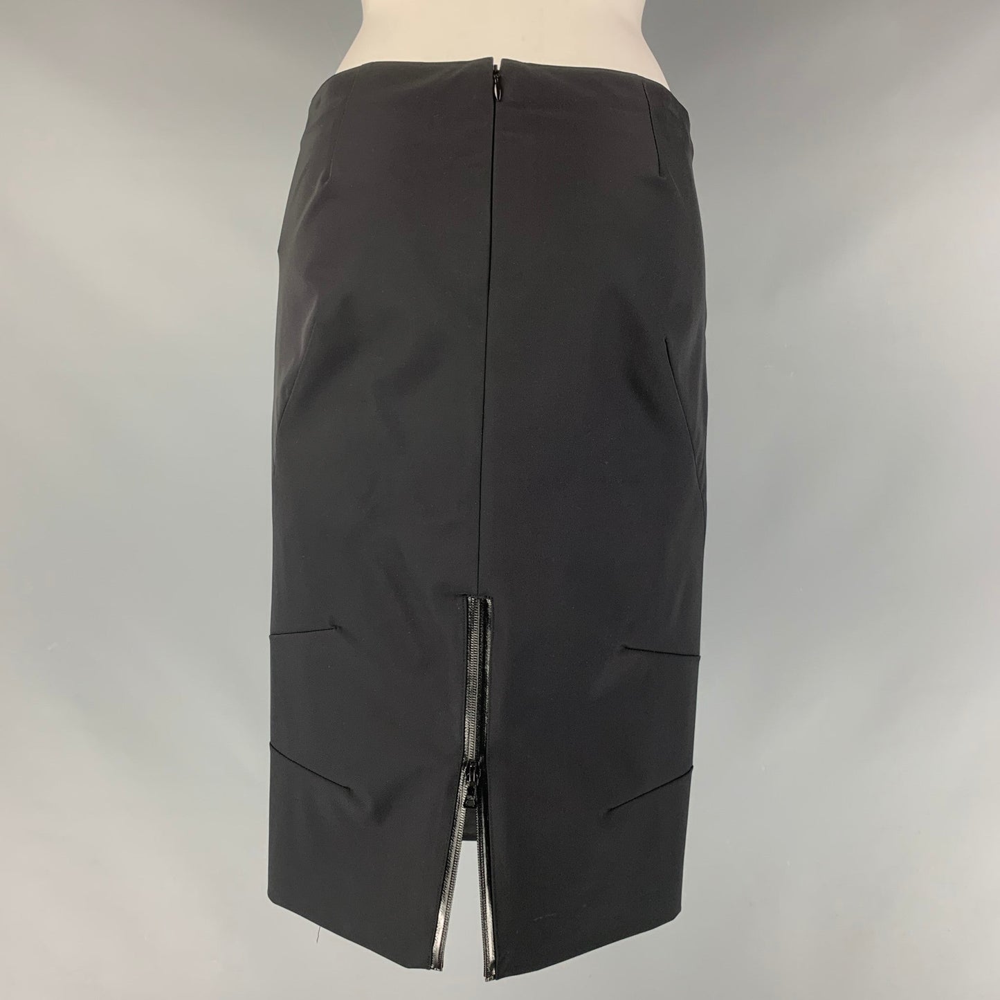 PRADA Size 4 Black Polyester Solid Pencil Skirt