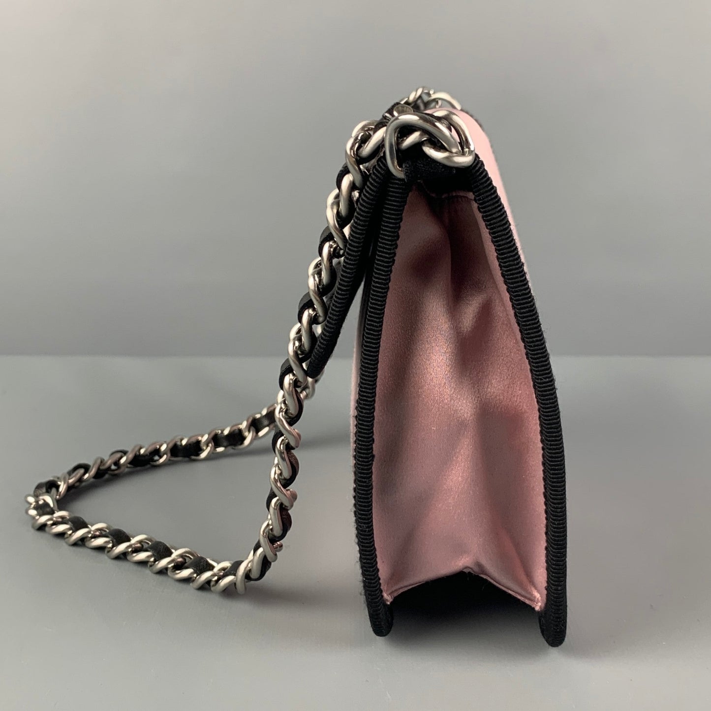 PRADA Pink Black Silk Satin Evening Handbag