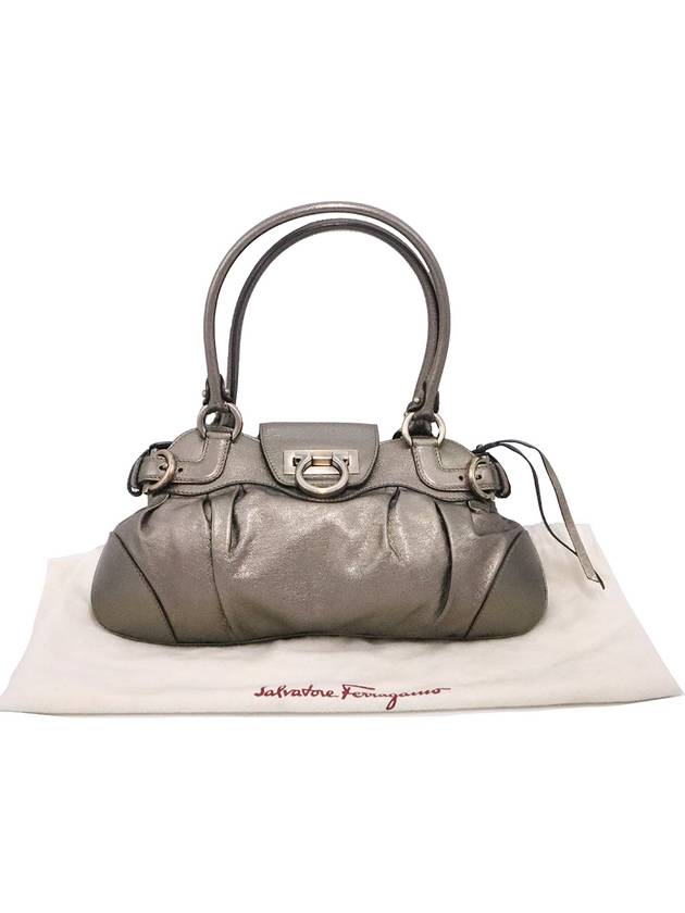 Fendi Ferragamo 21 6317 gray metallic silver Gancini embellished shoulder bag