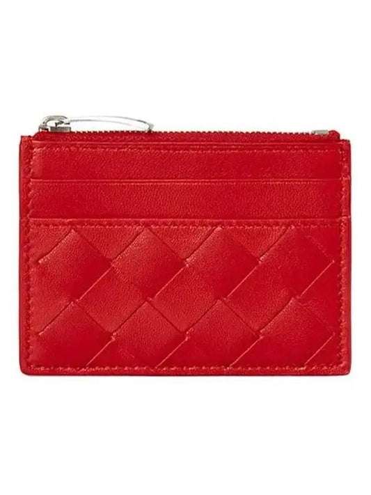 Bottega Veneta Intrecciato Zipper Card Wallet Red