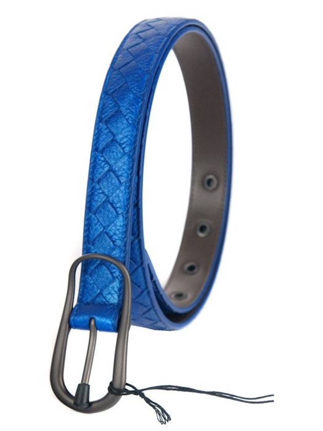 Bottega Veneta Intrecciato Leather Belt Metal Blue