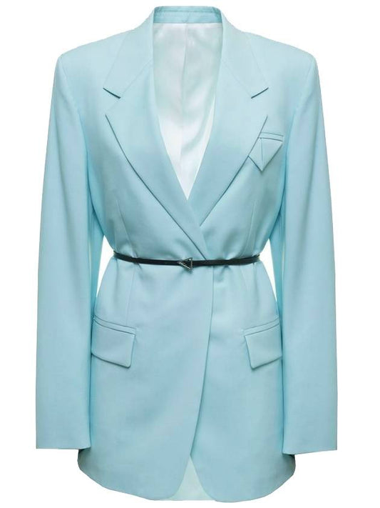 Bottega Veneta Belted Wool Blazer Jacket Light Blue