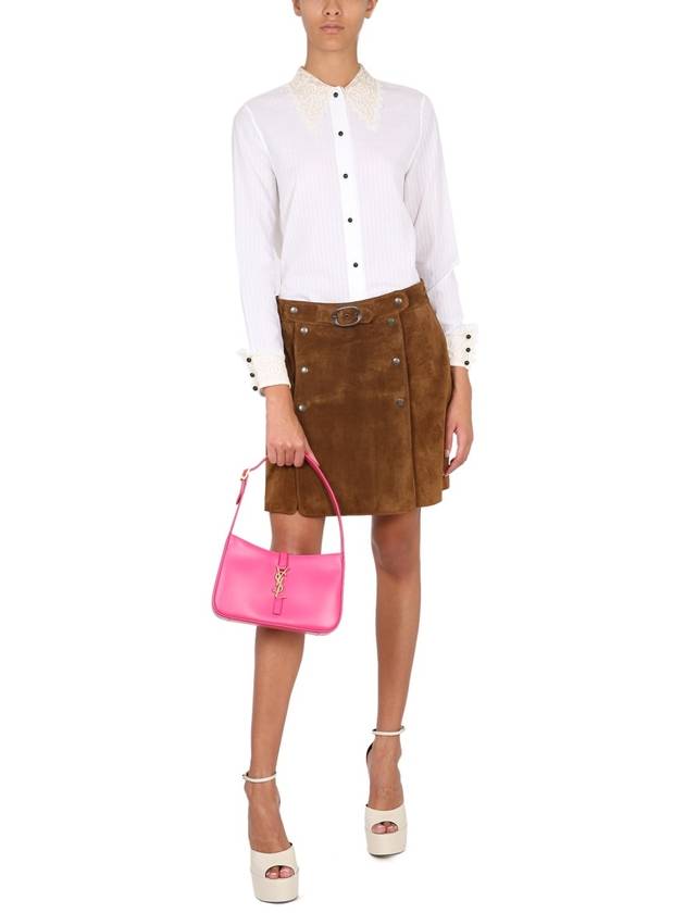 Saint Laurent Women's Lace Trimmed Long Sleeve Shirt White