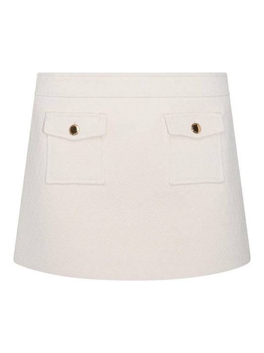 CELINE Bandeau Boutis Cotton A-Line Skirt Creme