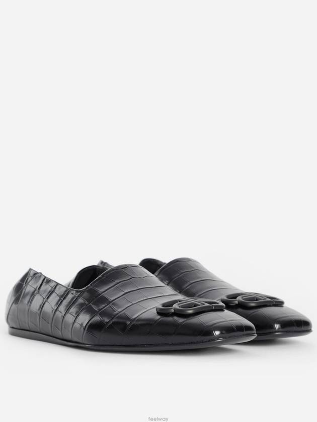 Balenciaga BB Logo Crocodile Embossed Mule Black